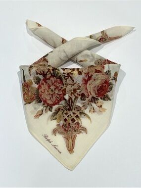 Handkerchief VTG Ralph Lauren Mini Scarf Women Floral Cotton Pocket Square 18.5”